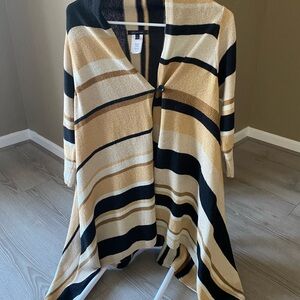 Anne Klein Black and Tan Striped Poncho